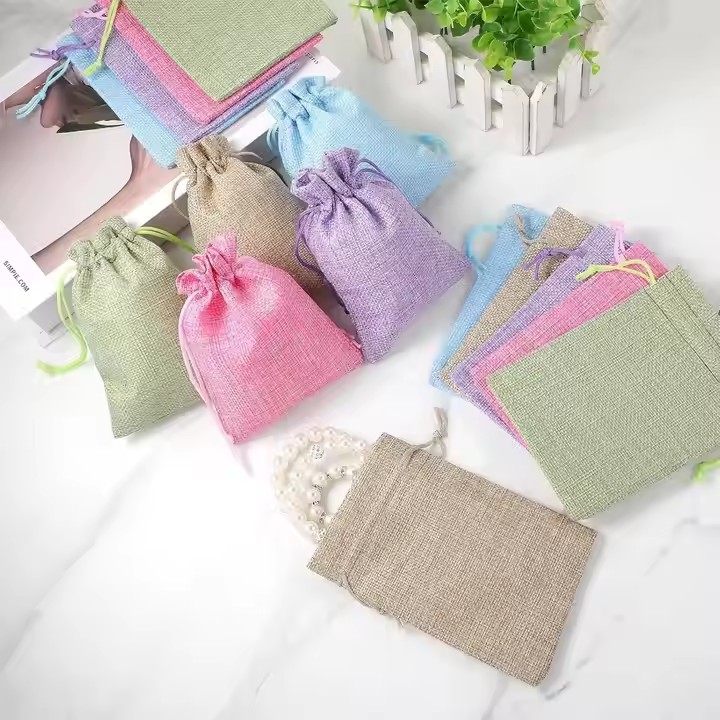Linen Drawstring Flap Pocket Storage Gift Bag for Candy Wedding Packaging Cross-Border Drawstring Storage Pants Shopping Bags