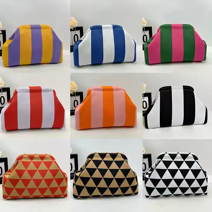 Custom Logo New Women's Striped Knit Handbag For Commuting Chic And Versatile Cloud Design Woven Cosmetic Bag