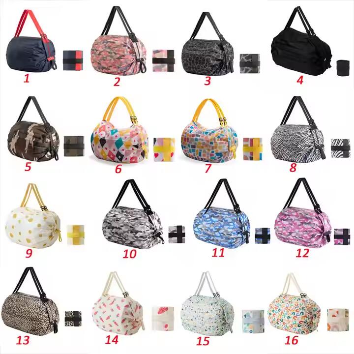 Eco Friendly Drawstring Foldable Grocery Tote Bag Custom Logo Polyester Reusable Shopping Bag With Strap