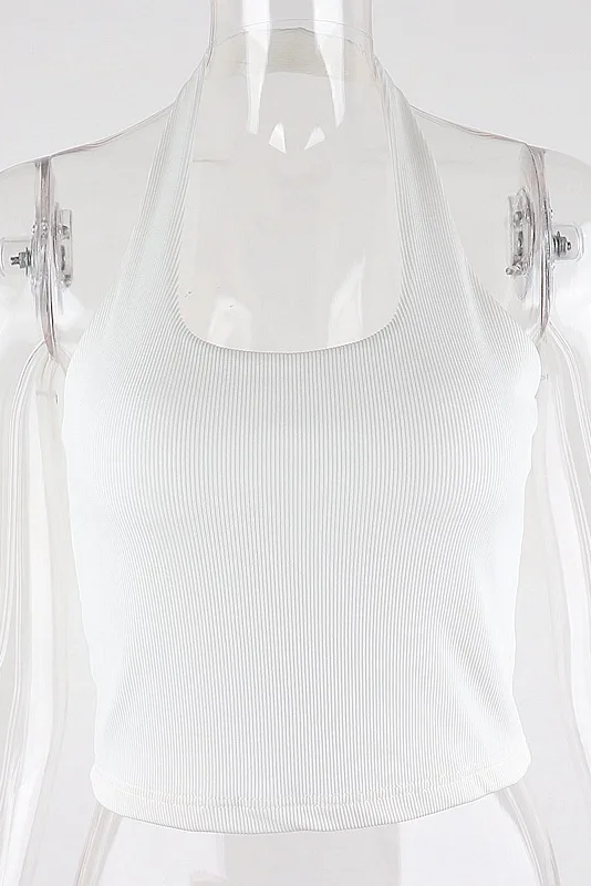 Sexy Halter Backless Tank Tops For Women Streetwear Sleeveless Ribbed Knit Vest Top Cropped Feminino