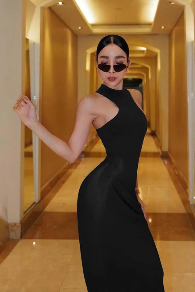 Satin Sexy Hollow Out Women Maxi Dress Black Sleeveless High Waist Dress Female Autumn Skinny Elegant Party Clubwear