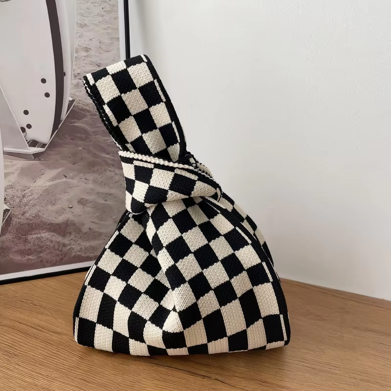 Mini Purse Custom Kids Tote Handbags Polyester Knitted Shoulder Bag Floral Beach Tote Bags for Women