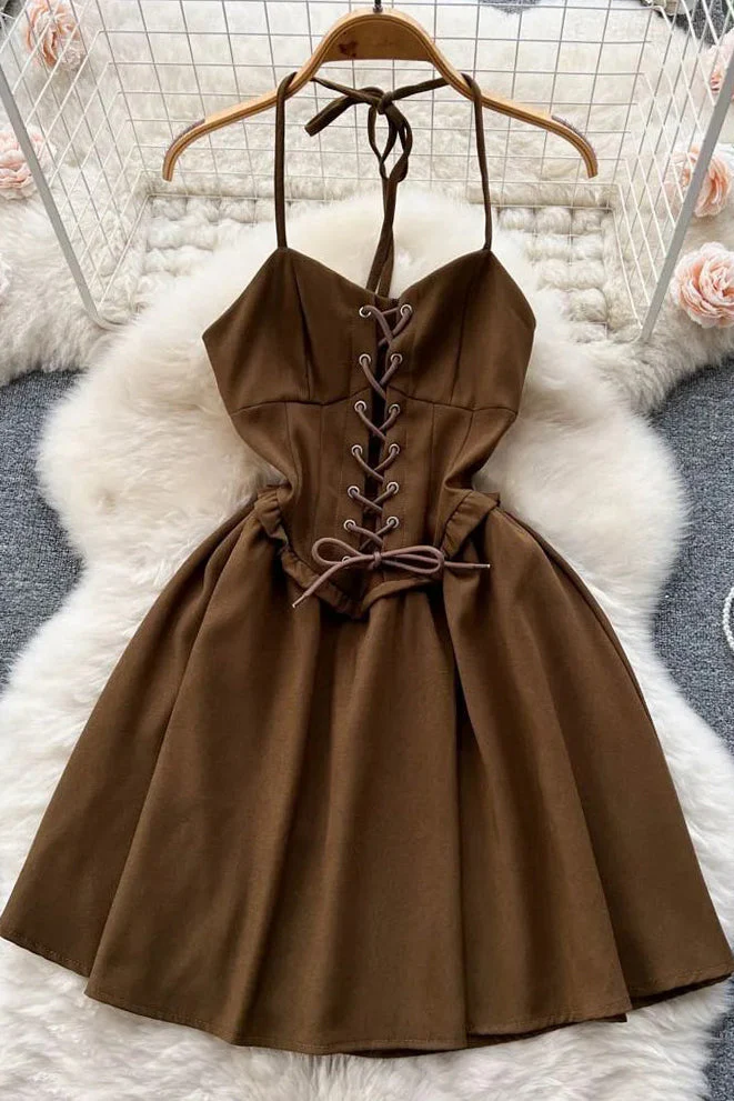 Women Fashion Bandage Gothic A-line Mini Dress Backless Party Dress