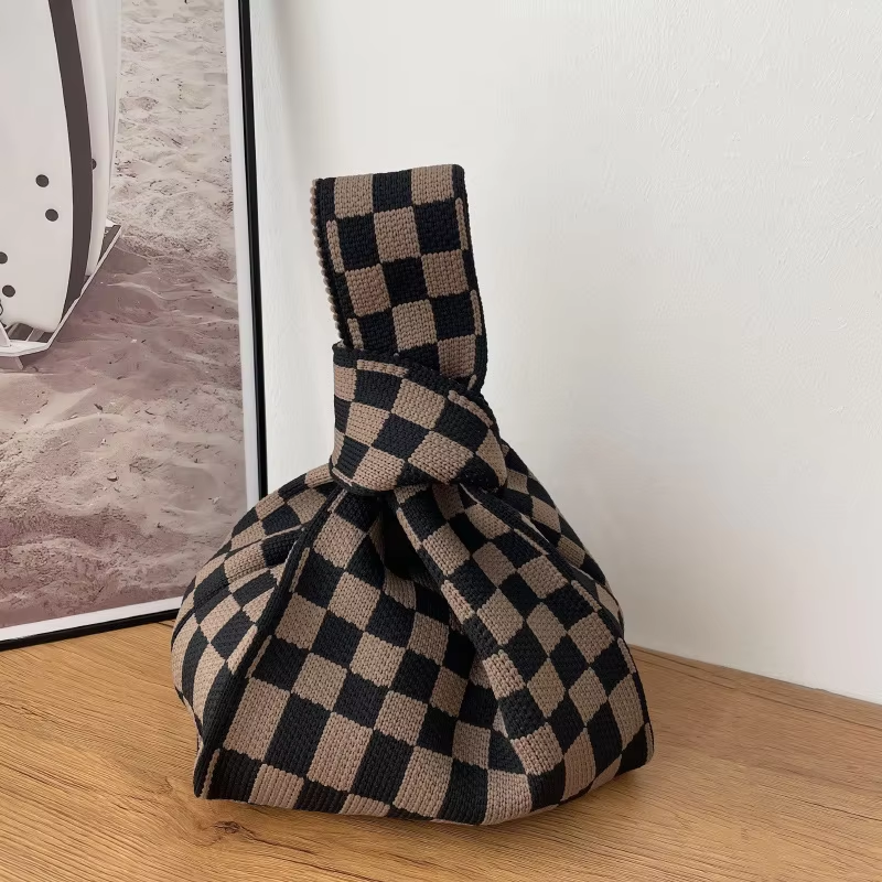 Mini Purse Custom Kids Tote Handbags Polyester Knitted Shoulder Bag Floral Beach Tote Bags for Women