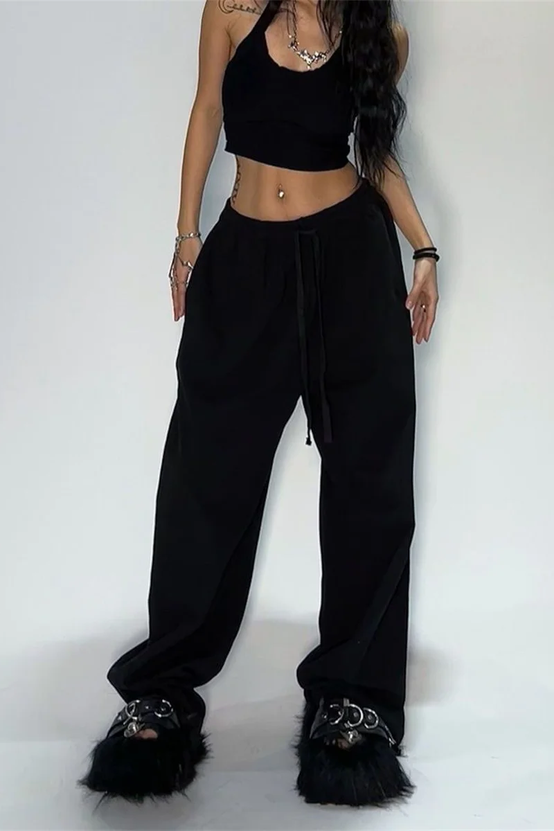 Casual Solid Sweatpants For Women High Waist Lace Up Loose Joggers Pant Classic Baggy Streetwear Female Sport Dance Trouser Y2K