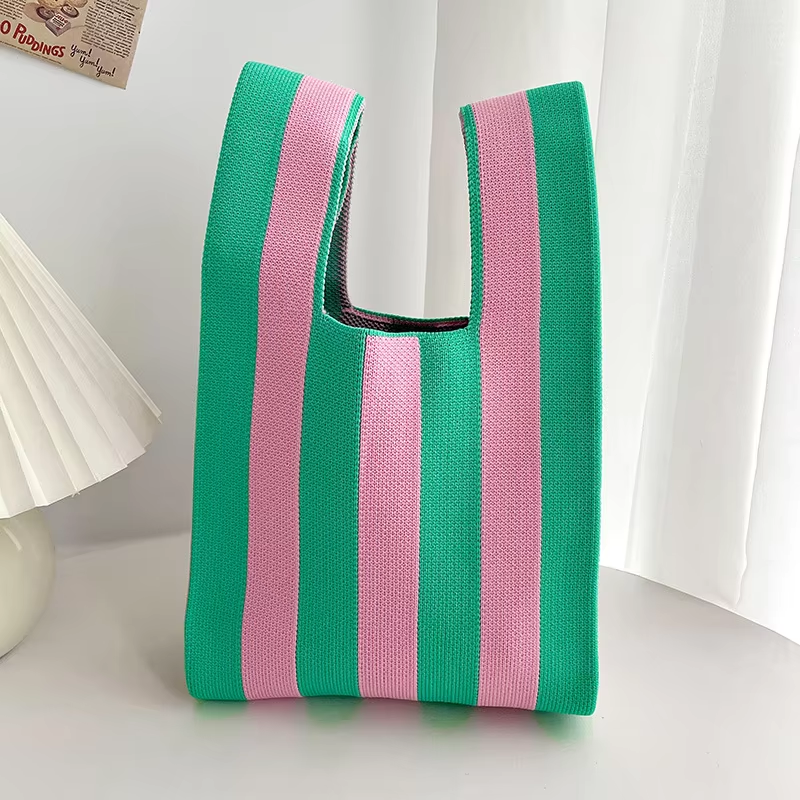 Mini Purse Custom Kids Tote Handbags Polyester Knitted Shoulder Bag Floral Beach Tote Bags for Women