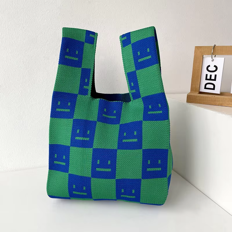 Mini Purse Custom Kids Tote Handbags Polyester Knitted Shoulder Bag Floral Beach Tote Bags for Women