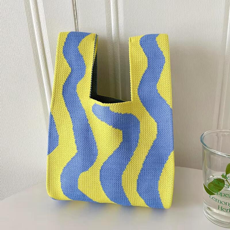 Mini Purse Custom Kids Tote Handbags Polyester Knitted Shoulder Bag Floral Beach Tote Bags for Women