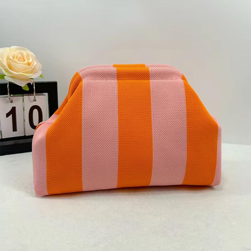 Custom Logo New Women's Striped Knit Handbag For Commuting Chic And Versatile Cloud Design Woven Cosmetic Bag