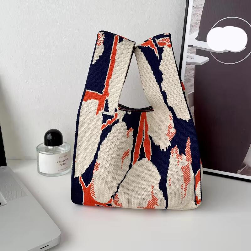 Mini Purse Custom Kids Tote Handbags Polyester Knitted Shoulder Bag Floral Beach Tote Bags for Women