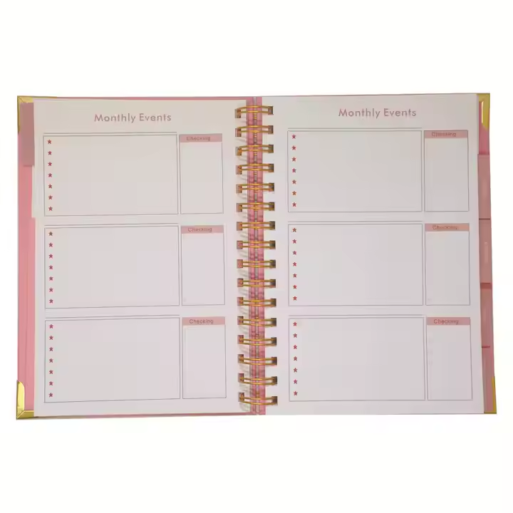 Wholesale Custom Gold Coil A5 Planner Hardcover Organizer Daily Notebook Office Gift Stationery Supplies