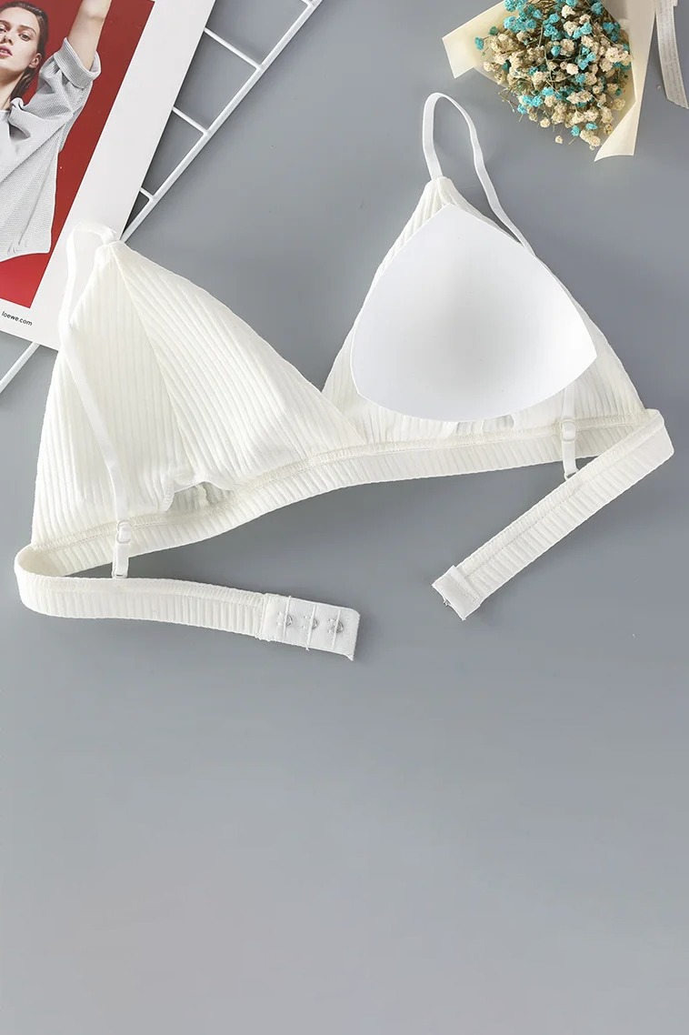 Women's Cotton Push-Up Bralette Solid Color Bras Seamless Wire-Free Brassiere Sexy Lingerie Simple Underwear for Female Girls