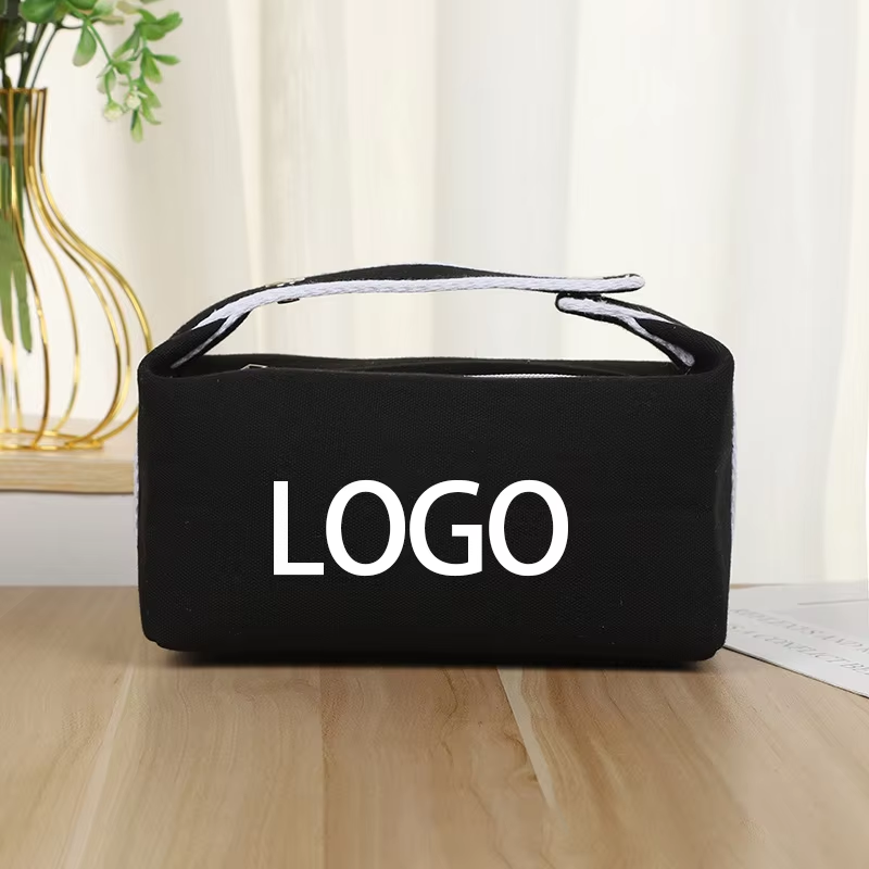 Brand Design Custom Embroidered Logo Portable Makeup Bag Canvas Portable Cosmetic Bag Large Capacity Skincare Pouch