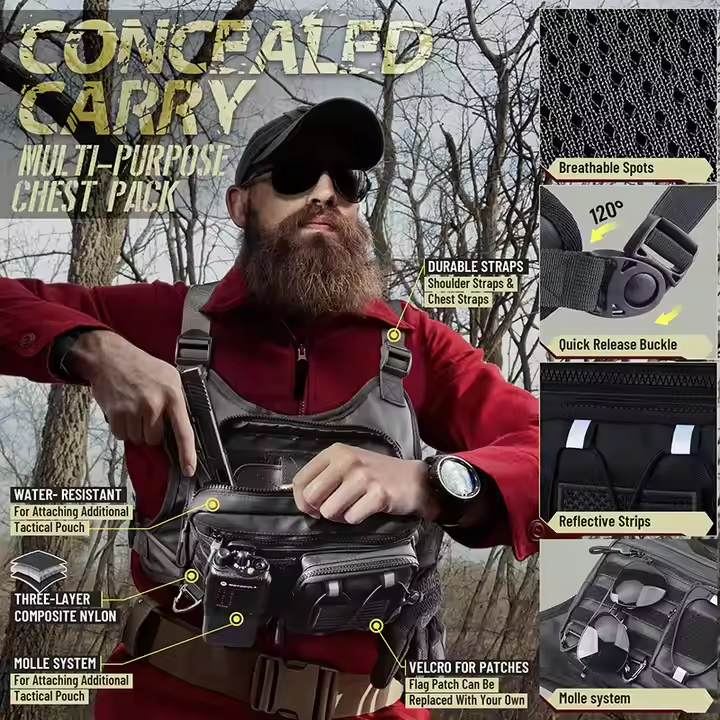 Custom Logo Outdoor Sport Chest Pack Rig Tactical Vest Waterproof Edc Chest Bag With Zipper Closure For Men And Women