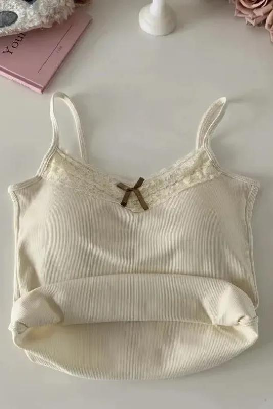 Knitted Crop Top For Women Solid Color Lace Sling Tops Knitwear Tank Top Female Sexy Slim Camisole Sweet Short Beau Back Top