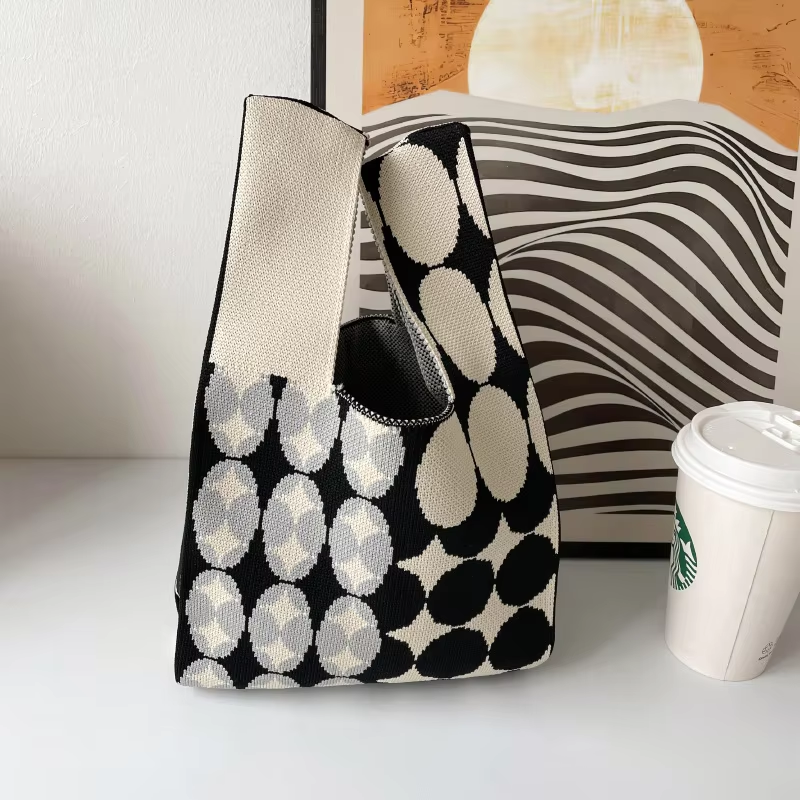 Mini Purse Custom Kids Tote Handbags Polyester Knitted Shoulder Bag Floral Beach Tote Bags for Women