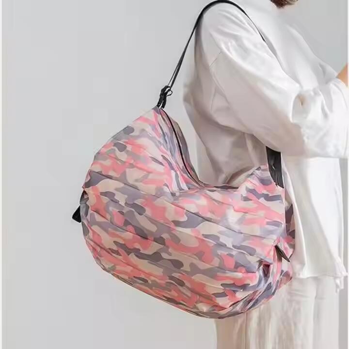 Eco Friendly Drawstring Foldable Grocery Tote Bag Custom Logo Polyester Reusable Shopping Bag With Strap