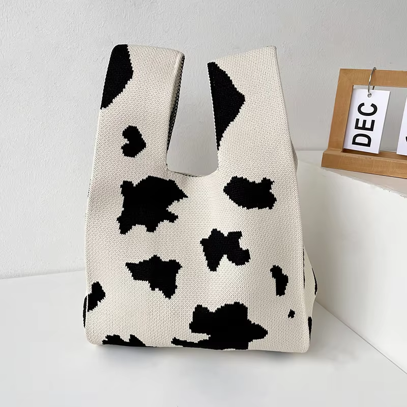 Mini Purse Custom Kids Tote Handbags Polyester Knitted Shoulder Bag Floral Beach Tote Bags for Women