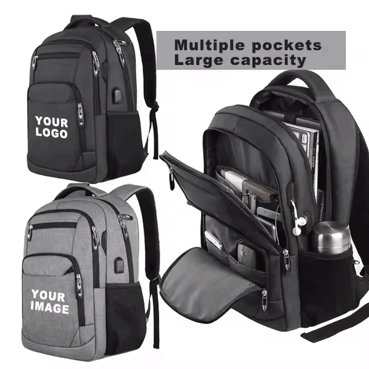 Customized Computer Unisex School Bag Waterproof Business Travel Office Nylon Custom Men Laptop Backpack With USB Charging