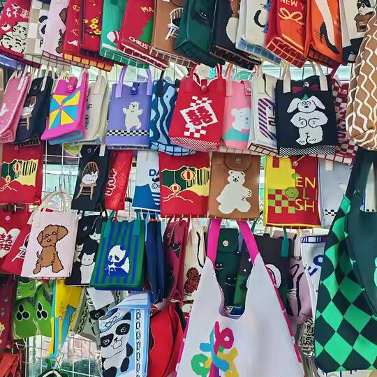 Mini Purse Custom Kids Tote Handbags Polyester Knitted Shoulder Bag Floral Beach Tote Bags for Women