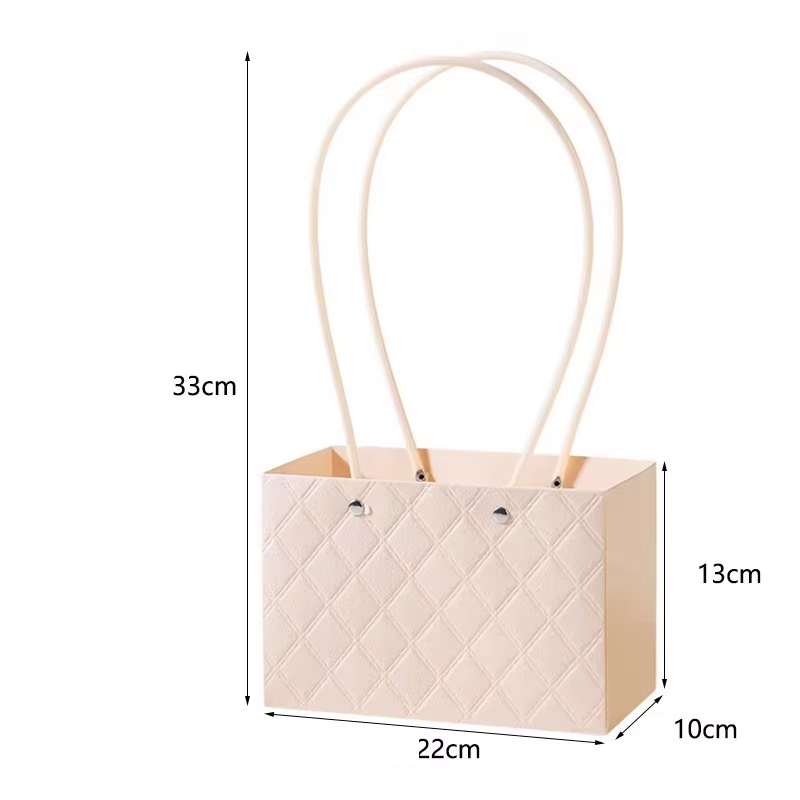 Rectangle Handbag Surface Rhomboid Embossing Waterproof Floral Bouquet Packaging Box Fresh Flower Paper Bag