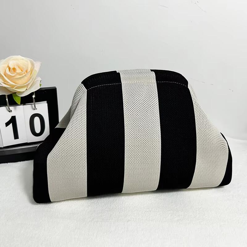 Custom Logo New Women's Striped Knit Handbag For Commuting Chic And Versatile Cloud Design Woven Cosmetic Bag