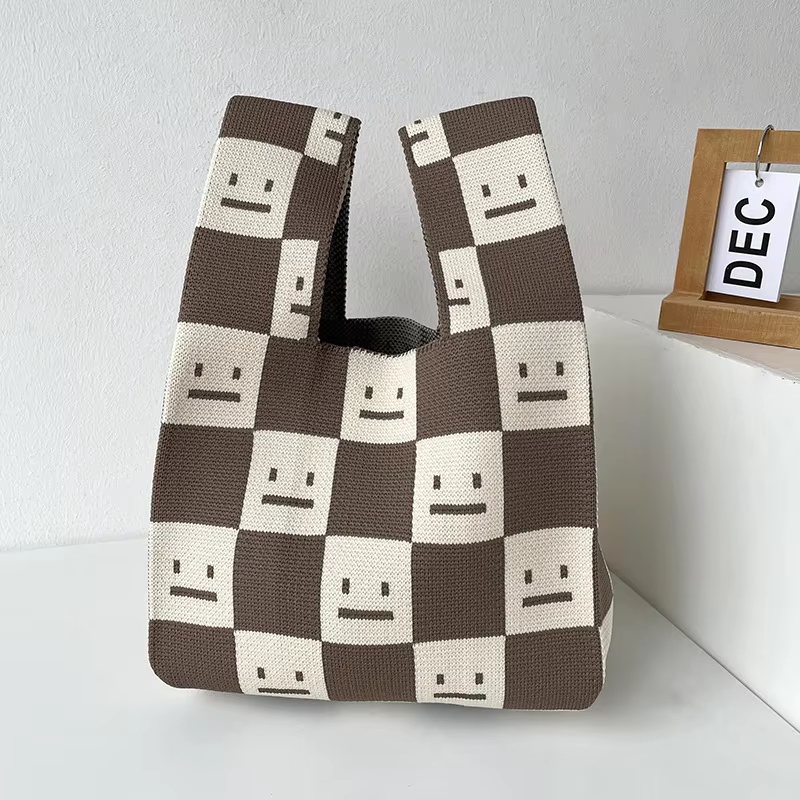 Mini Purse Custom Kids Tote Handbags Polyester Knitted Shoulder Bag Floral Beach Tote Bags for Women