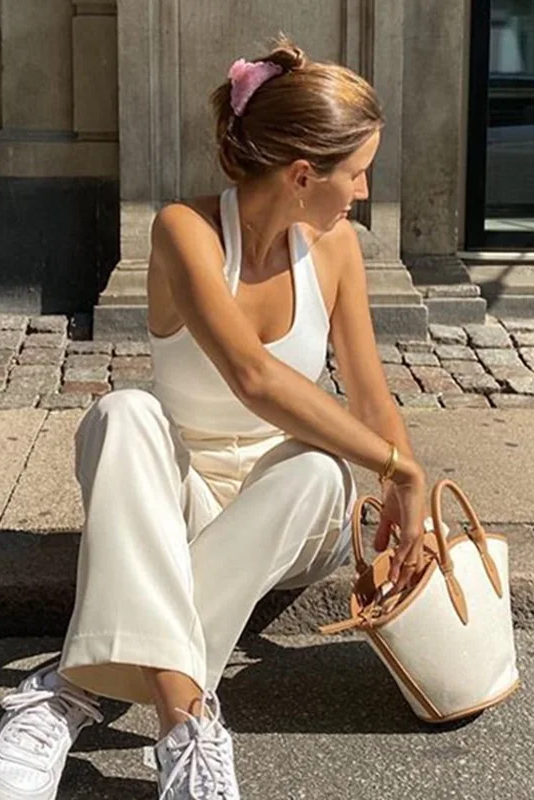 Sexy Halter Backless Tank Tops For Women Streetwear Sleeveless Ribbed Knit Vest Top Cropped Feminino