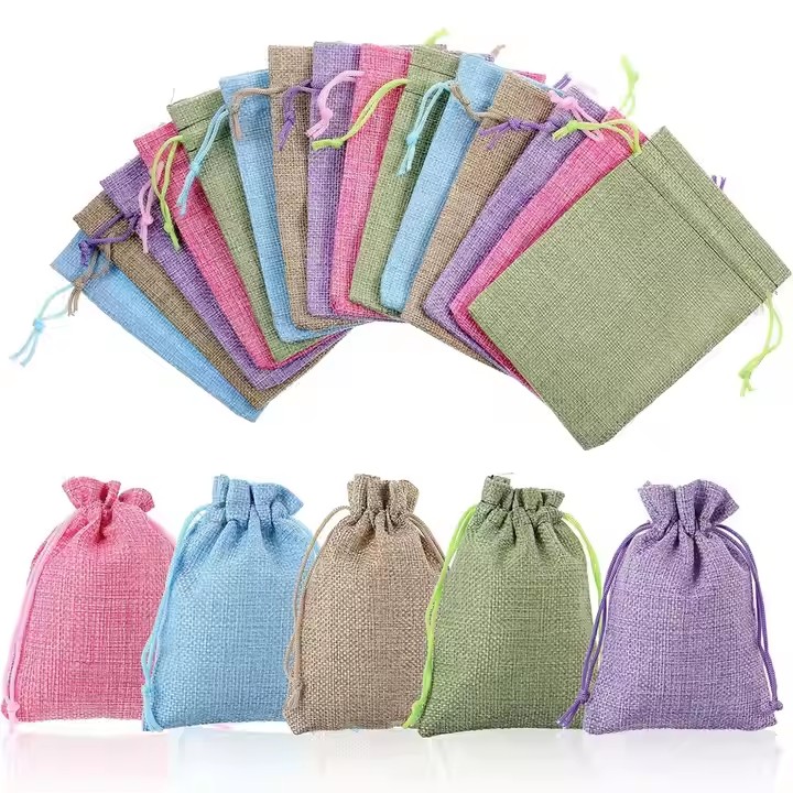 Linen Drawstring Flap Pocket Storage Gift Bag for Candy Wedding Packaging Cross-Border Drawstring Storage Pants Shopping Bags