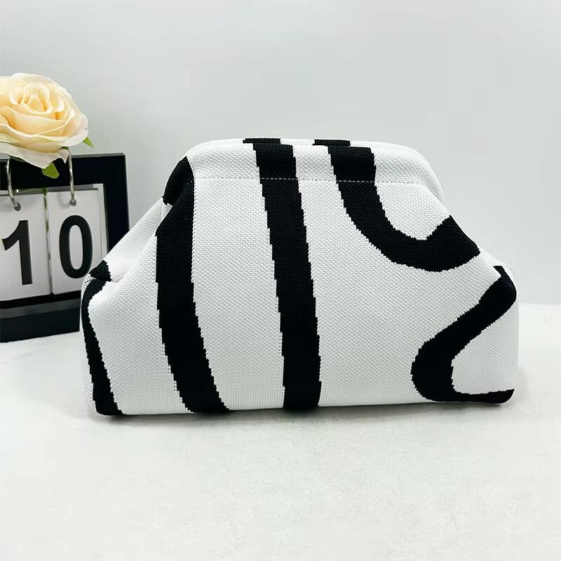 Custom Logo New Women's Striped Knit Handbag For Commuting Chic And Versatile Cloud Design Woven Cosmetic Bag