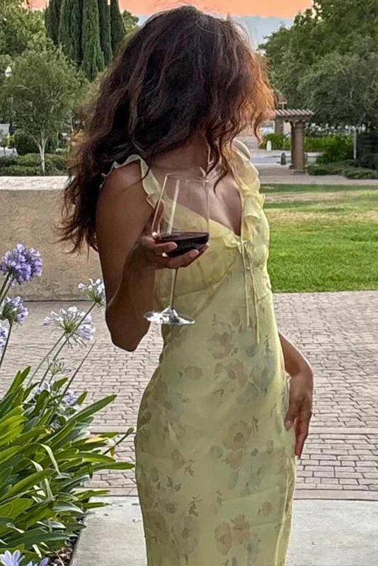 Retro V Neck Dresses Yellow Sleeveless Flower Print Maxi Long Dress Elegant High Waist Female Holiday Party Vestidos