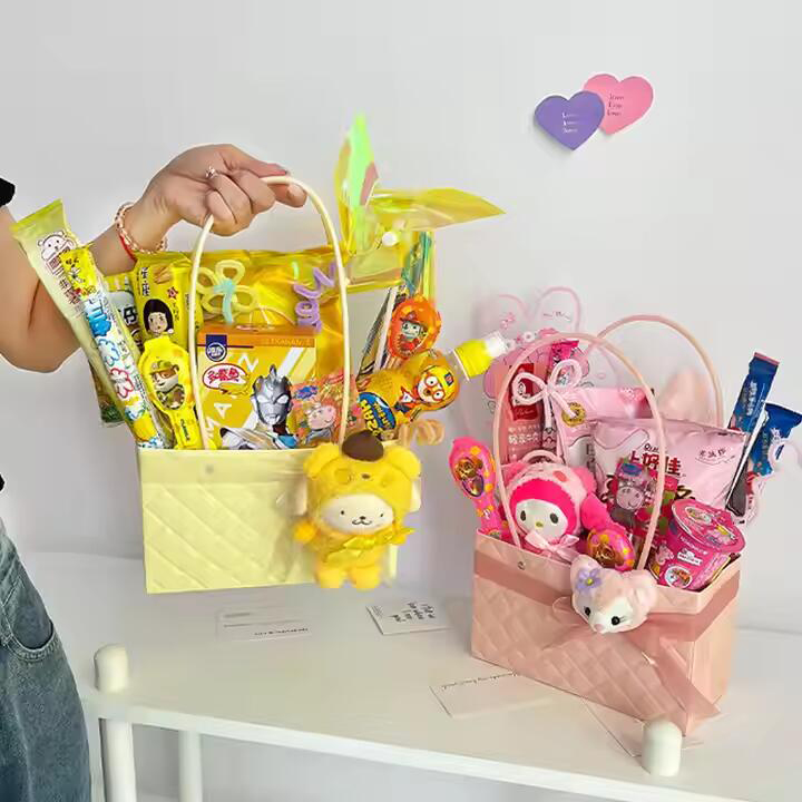 Rectangle Handbag Surface Rhomboid Embossing Waterproof Floral Bouquet Packaging Box Fresh Flower Paper Bag