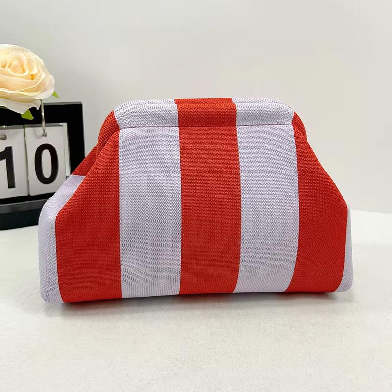 Custom Logo New Women's Striped Knit Handbag For Commuting Chic And Versatile Cloud Design Woven Cosmetic Bag