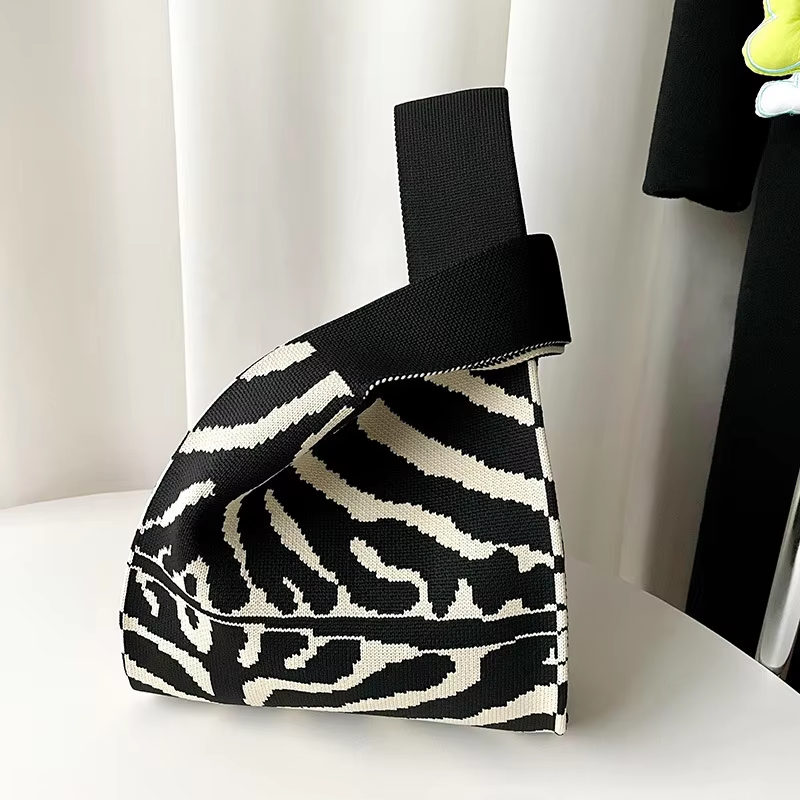 Mini Purse Custom Kids Tote Handbags Polyester Knitted Shoulder Bag Floral Beach Tote Bags for Women