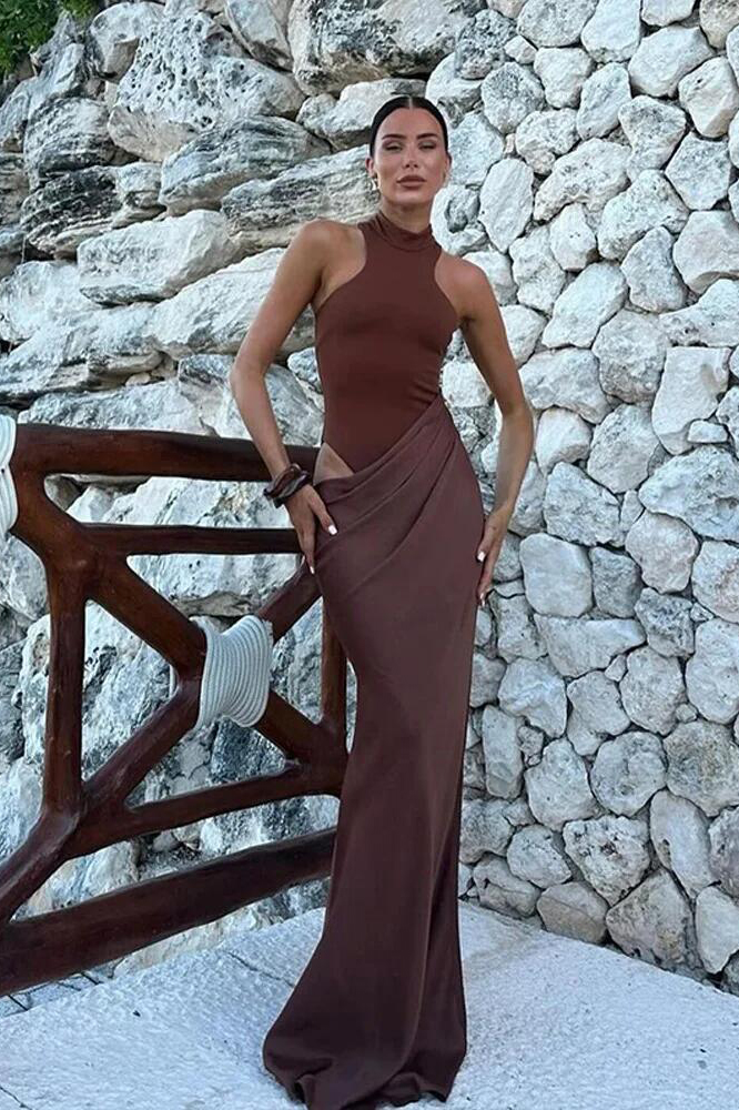 Satin Sexy Hollow Out Women Maxi Dress Black Sleeveless High Waist Dress Female Autumn Skinny Elegant Party Clubwear