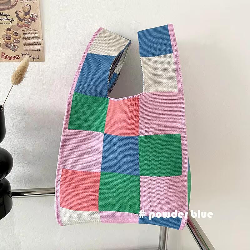 Mini Purse Custom Kids Tote Handbags Polyester Knitted Shoulder Bag Floral Beach Tote Bags for Women