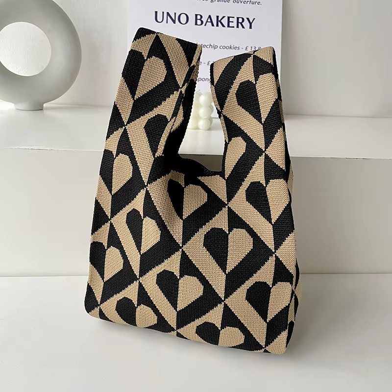 Mini Purse Custom Kids Tote Handbags Polyester Knitted Shoulder Bag Floral Beach Tote Bags for Women