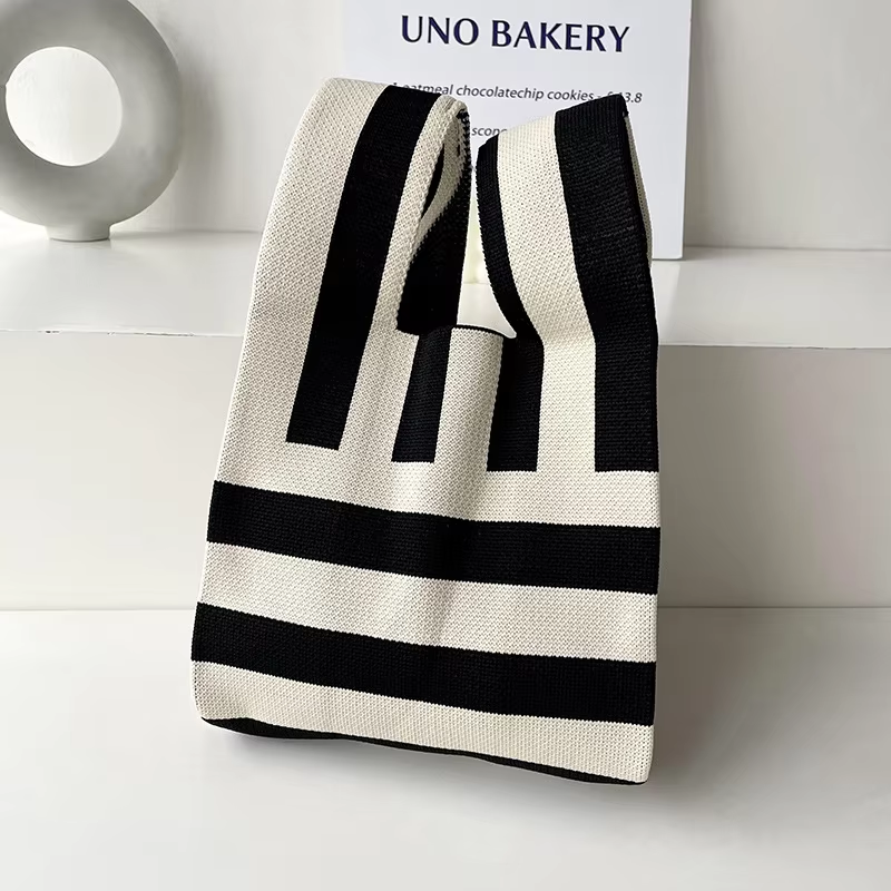 Mini Purse Custom Kids Tote Handbags Polyester Knitted Shoulder Bag Floral Beach Tote Bags for Women