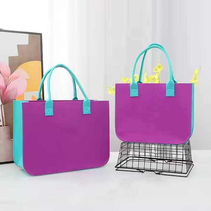 Wholesale Custom Printed Logo Wool Felt Lady Handbags Reusable Women's Shopping Tote Bag