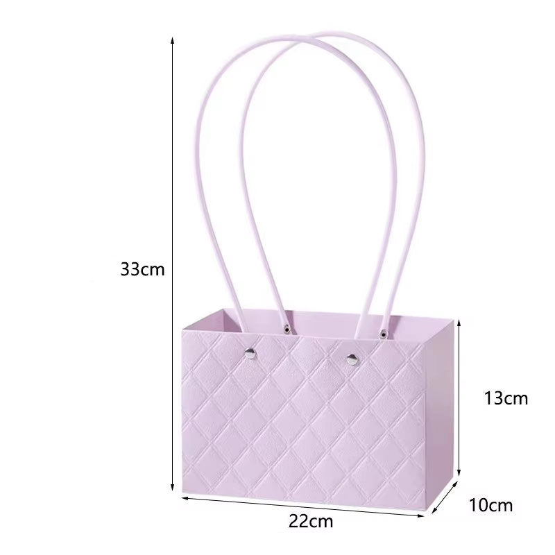 Rectangle Handbag Surface Rhomboid Embossing Waterproof Floral Bouquet Packaging Box Fresh Flower Paper Bag