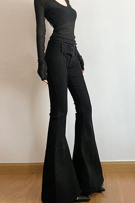 Y2K Retro Women's Black Flare Pants Streetwear Fashion Trousers Harajuku Wide Yoga Pants Aesthetic Clothes