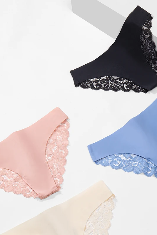 3PCS Women's Panties Set Sweet Lace Female Underwear Hollow Out Sexy Lingerie Soft Silk Satin Briefs Cozy Woman Underpants