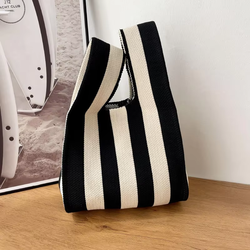 Mini Purse Custom Kids Tote Handbags Polyester Knitted Shoulder Bag Floral Beach Tote Bags for Women