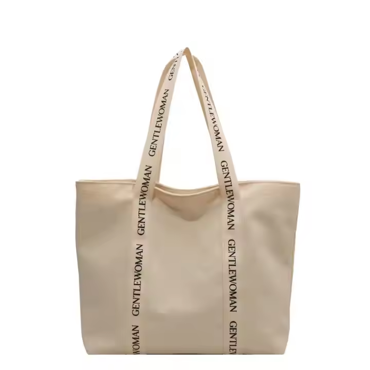 Casual Style School Handbag Simple Canvas Tote Bag With Custom Logo Waterproof Letter Strap Shoulder Bag For Going Out