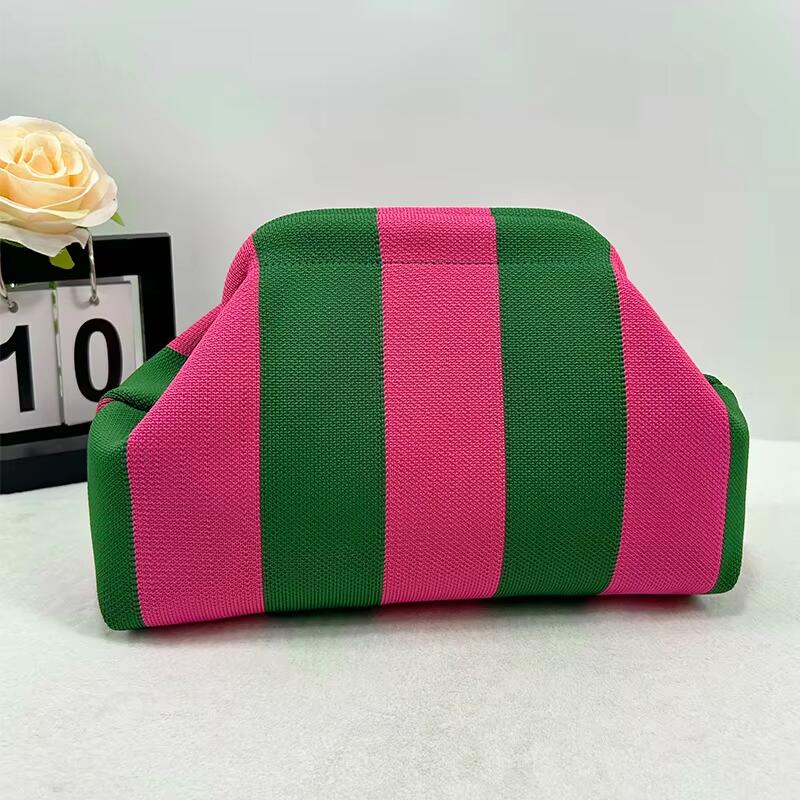 Custom Logo New Women's Striped Knit Handbag For Commuting Chic And Versatile Cloud Design Woven Cosmetic Bag