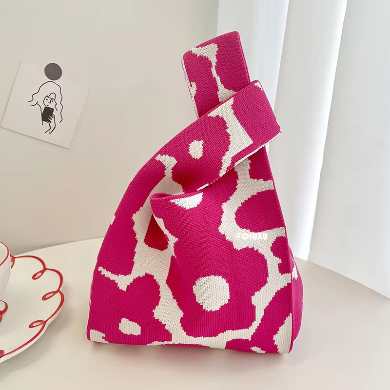 Mini Purse Custom Kids Tote Handbags Polyester Knitted Shoulder Bag Floral Beach Tote Bags for Women