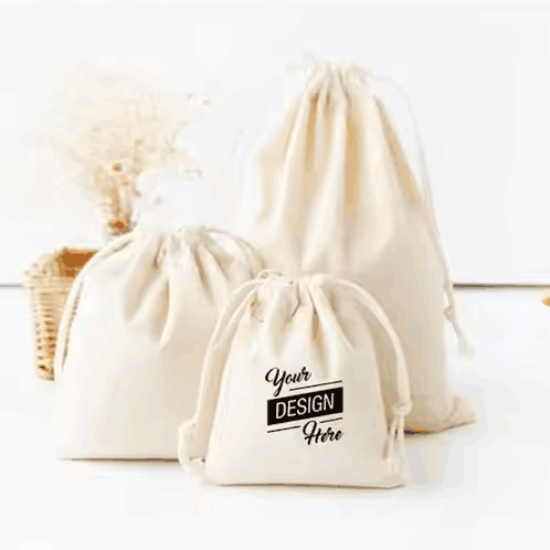 Cotton Canvas Drawstring Pouch Gift Jewelry Packaging Bags
