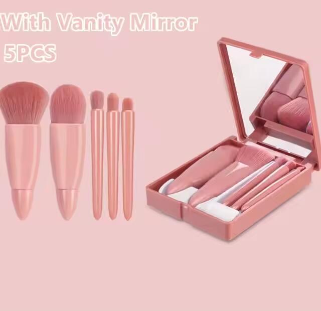 High Quality 4-Color Custom Logo Printed Makeup Brush Set Foundation Fan Brush with Mirror Wholesale Packaging Bag