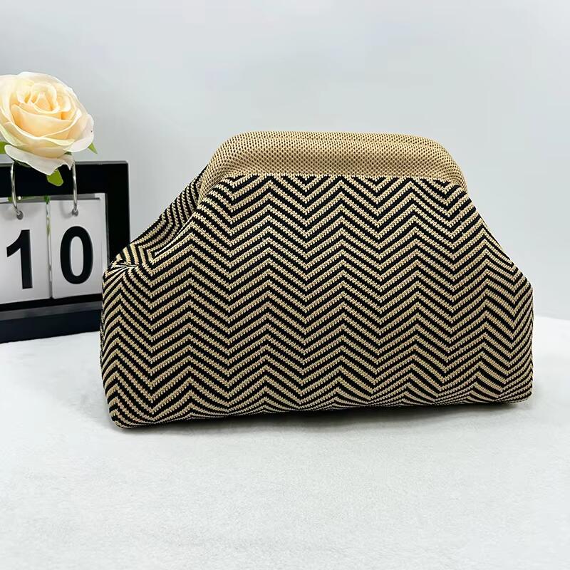 Custom Logo New Women's Striped Knit Handbag For Commuting Chic And Versatile Cloud Design Woven Cosmetic Bag