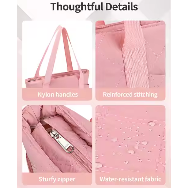 Large Capacity Casual Tote Travel Bag With Diamond Grid Luxury Polyester Shoulder Handbag